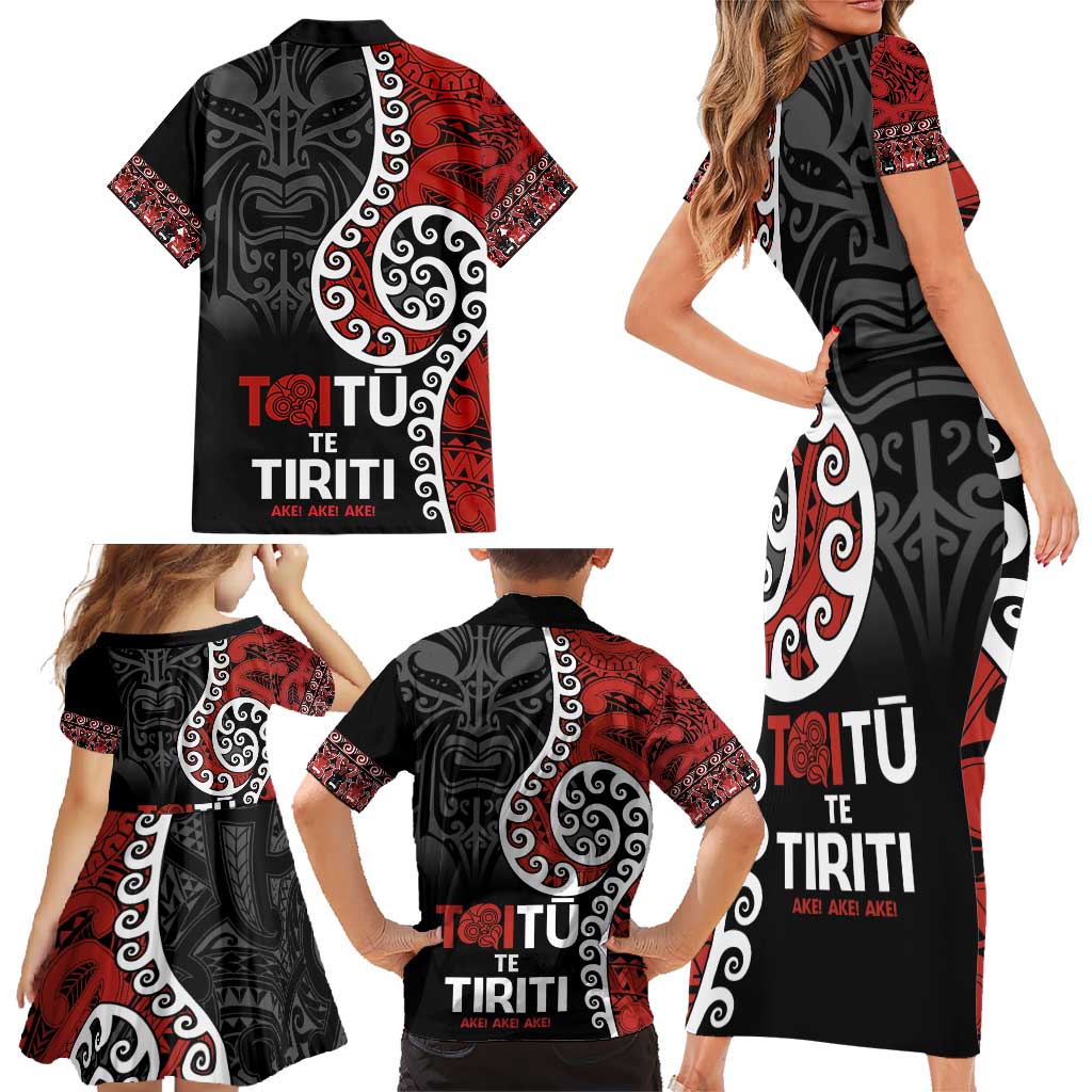 Honour The Treaty New Zealand Family Matching Short Sleeve Bodycon Dress and Hawaiian Shirt Toitu Te Tiriti Ake!Ake!Ake!