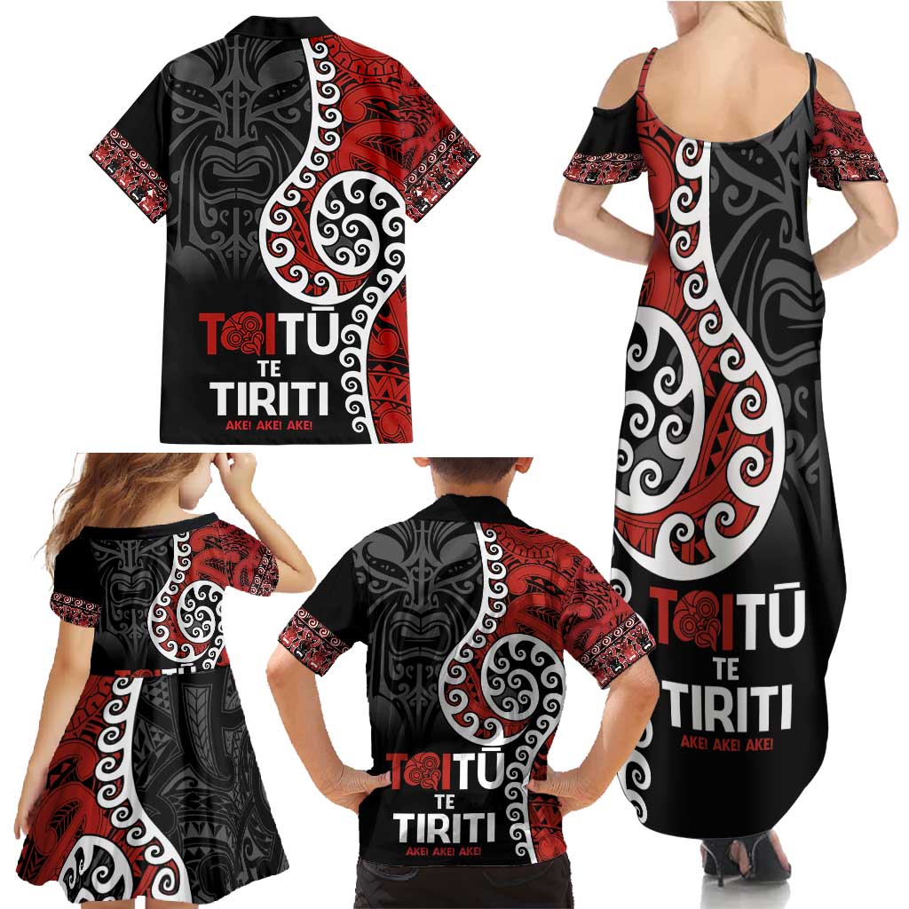 Honour The Treaty New Zealand Family Matching Summer Maxi Dress and Hawaiian Shirt Toitu Te Tiriti Ake!Ake!Ake!