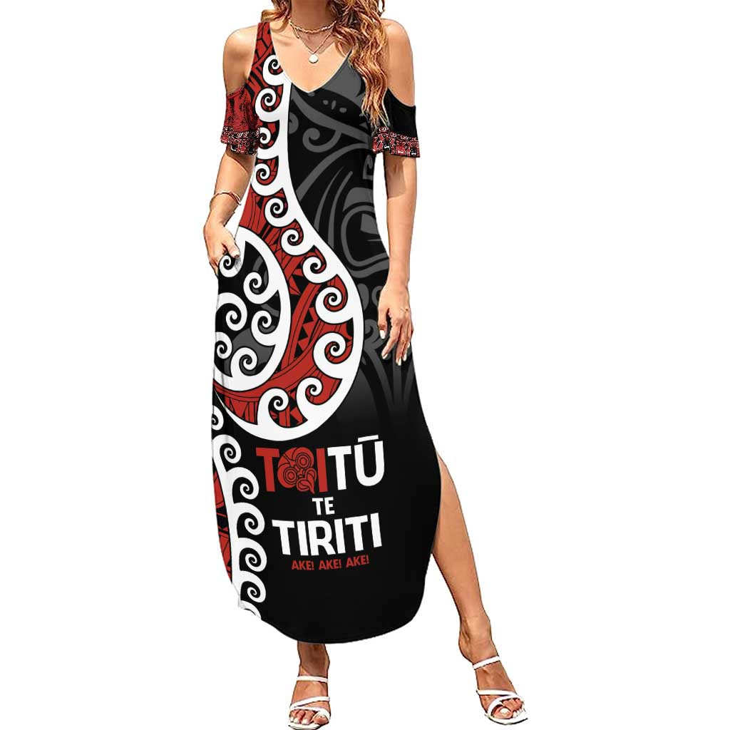 Honour The Treaty New Zealand Family Matching Summer Maxi Dress and Hawaiian Shirt Toitu Te Tiriti Ake!Ake!Ake!