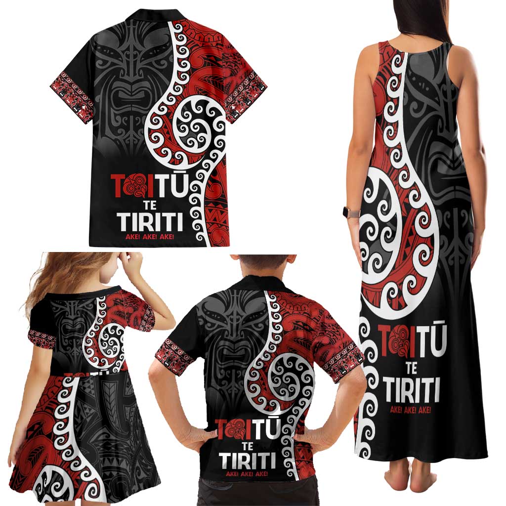 Honour The Treaty New Zealand Family Matching Tank Maxi Dress and Hawaiian Shirt Toitu Te Tiriti Ake!Ake!Ake!