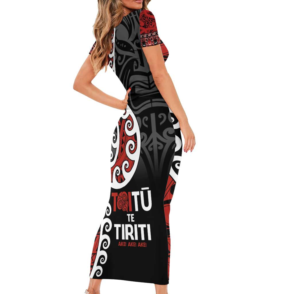 Honour The Treaty New Zealand Short Sleeve Bodycon Dress Toitu Te Tiriti Ake!Ake!Ake!