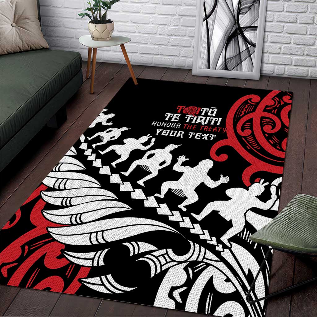 Honour The Treaty New Zealand Personalised Area Rug Toitu Te Tiriti Half Fern with Haka dance - Vibe Hoodie Shop