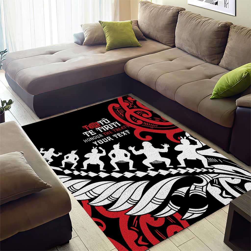 Honour The Treaty New Zealand Personalised Area Rug Toitu Te Tiriti Half Fern with Haka dance - Vibe Hoodie Shop