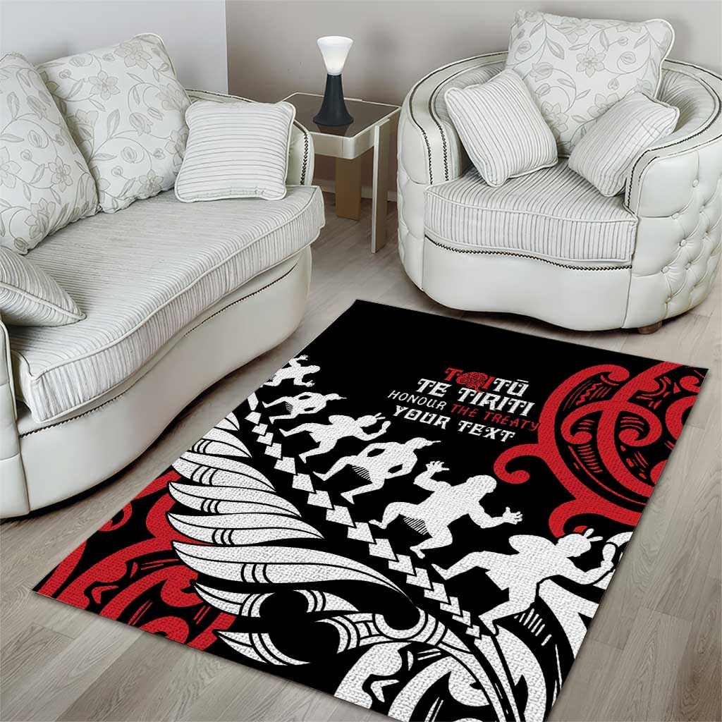 Honour The Treaty New Zealand Personalised Area Rug Toitu Te Tiriti Half Fern with Haka dance - Vibe Hoodie Shop