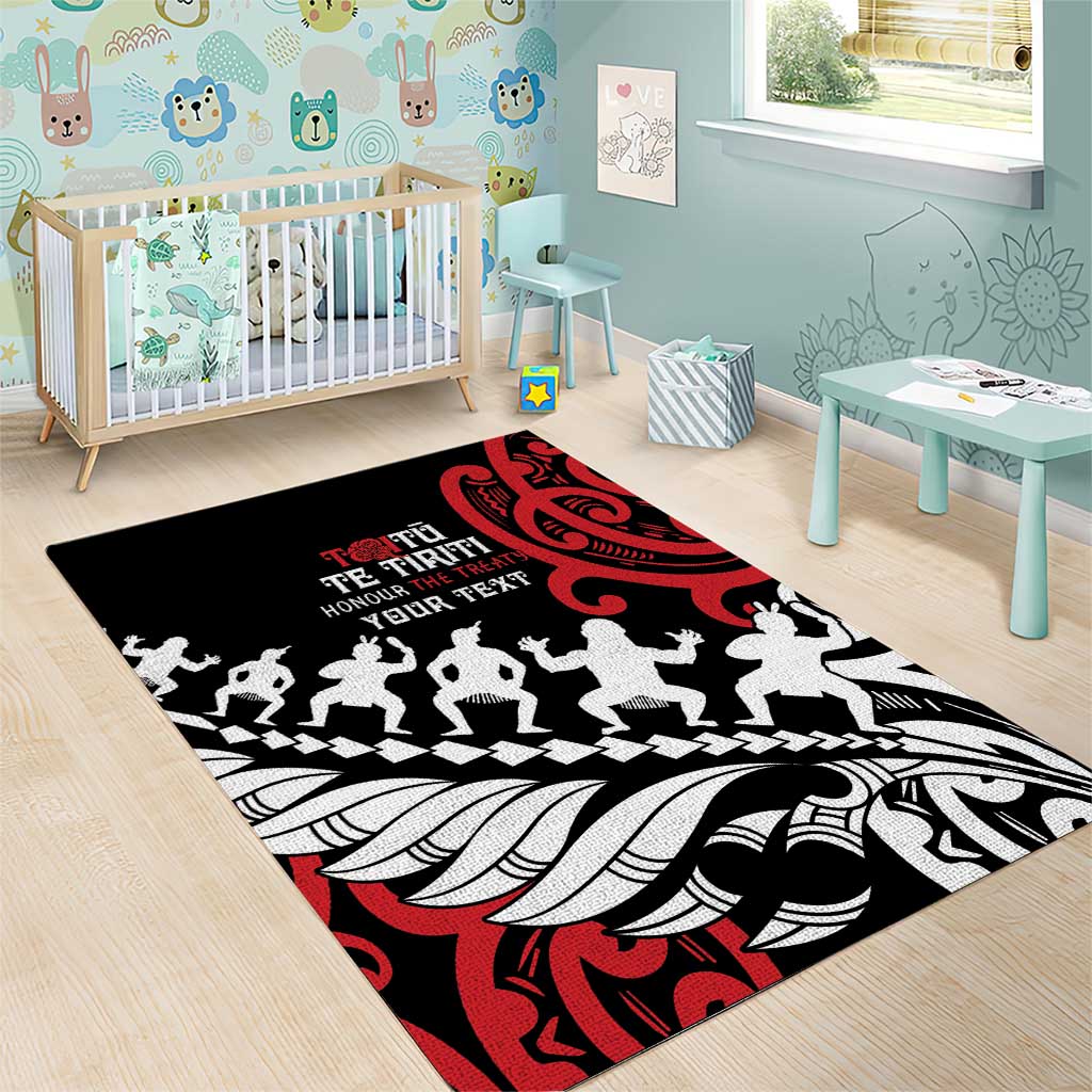 Honour The Treaty New Zealand Personalised Area Rug Toitu Te Tiriti Half Fern with Haka dance - Vibe Hoodie Shop