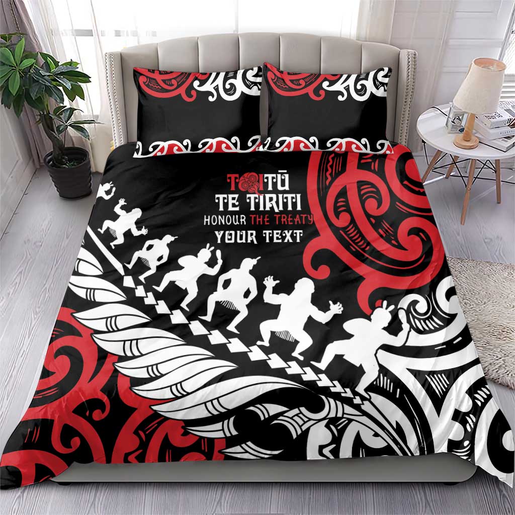 Honour The Treaty New Zealand Personalised Bedding Set Toitu Te Tiriti Half Fern with Haka dance - Vibe Hoodie Shop