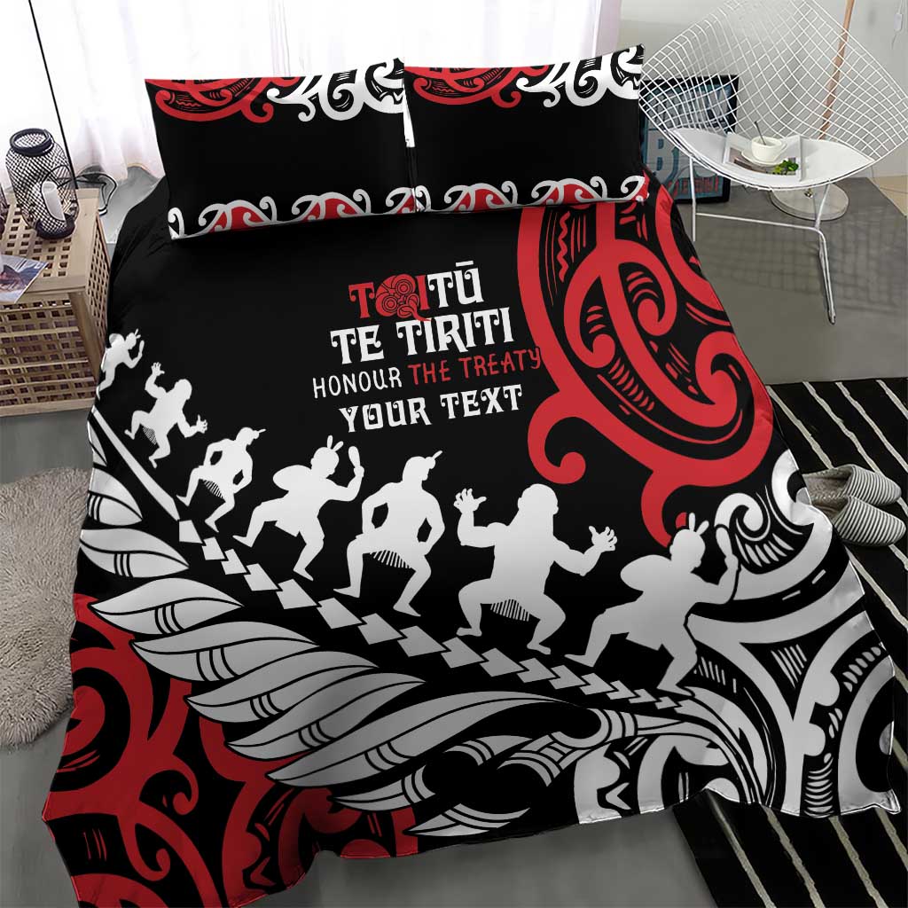 Honour The Treaty New Zealand Personalised Bedding Set Toitu Te Tiriti Half Fern with Haka dance - Vibe Hoodie Shop