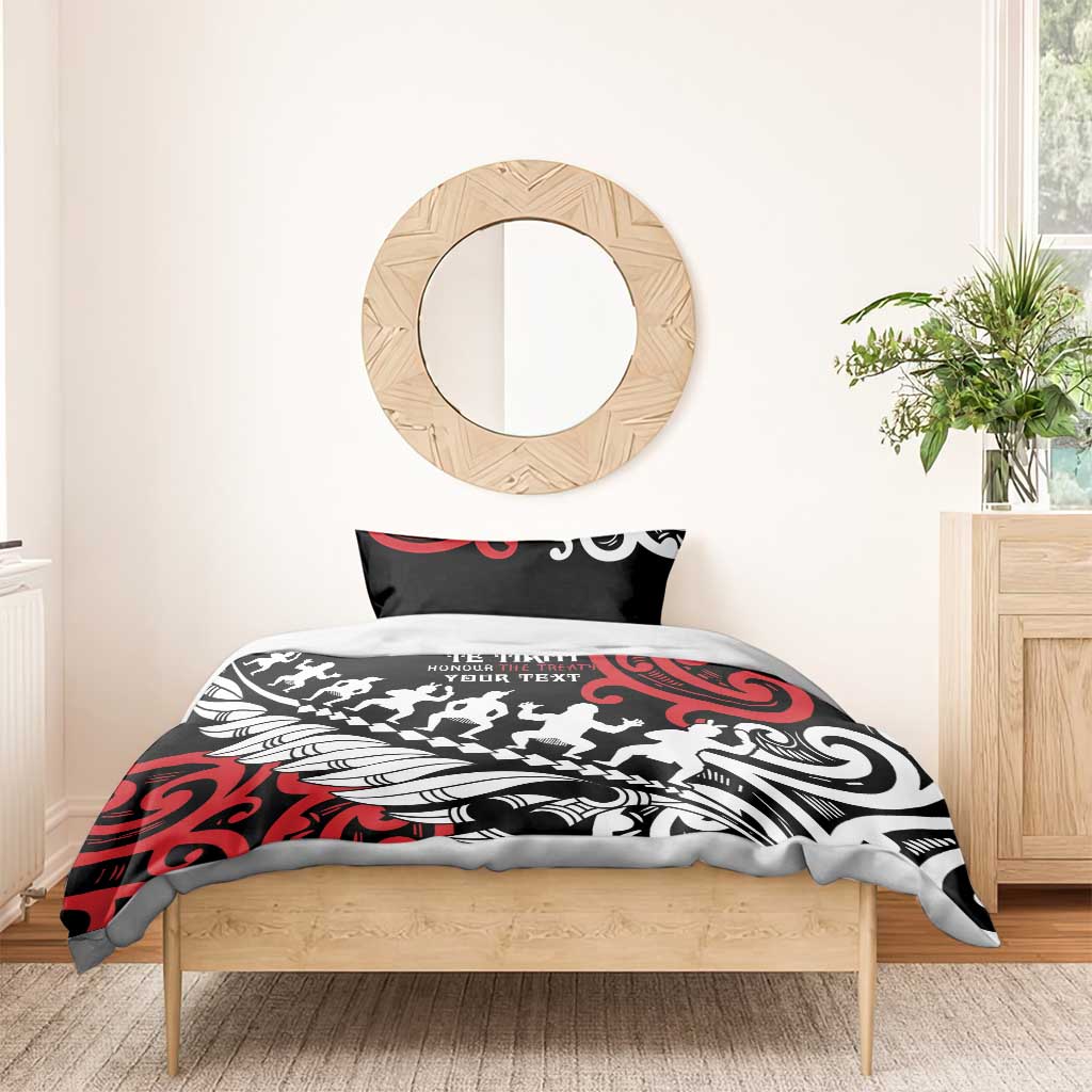 Honour The Treaty New Zealand Personalised Bedding Set Toitu Te Tiriti Half Fern with Haka dance - Vibe Hoodie Shop
