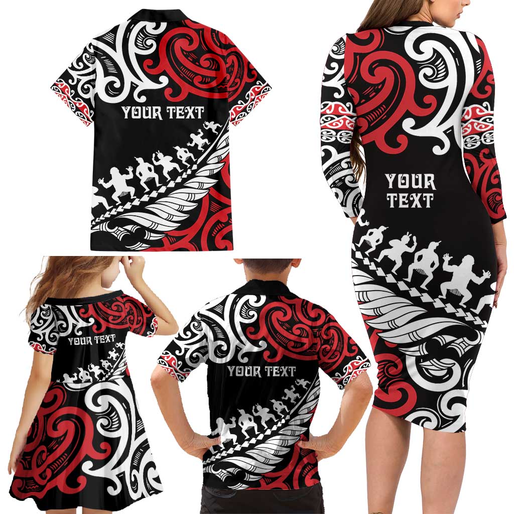 Honour The Treaty New Zealand Personalised Family Matching Long Sleeve Bodycon Dress and Hawaiian Shirt Toitu Te Tiriti Half Fern with Haka dance