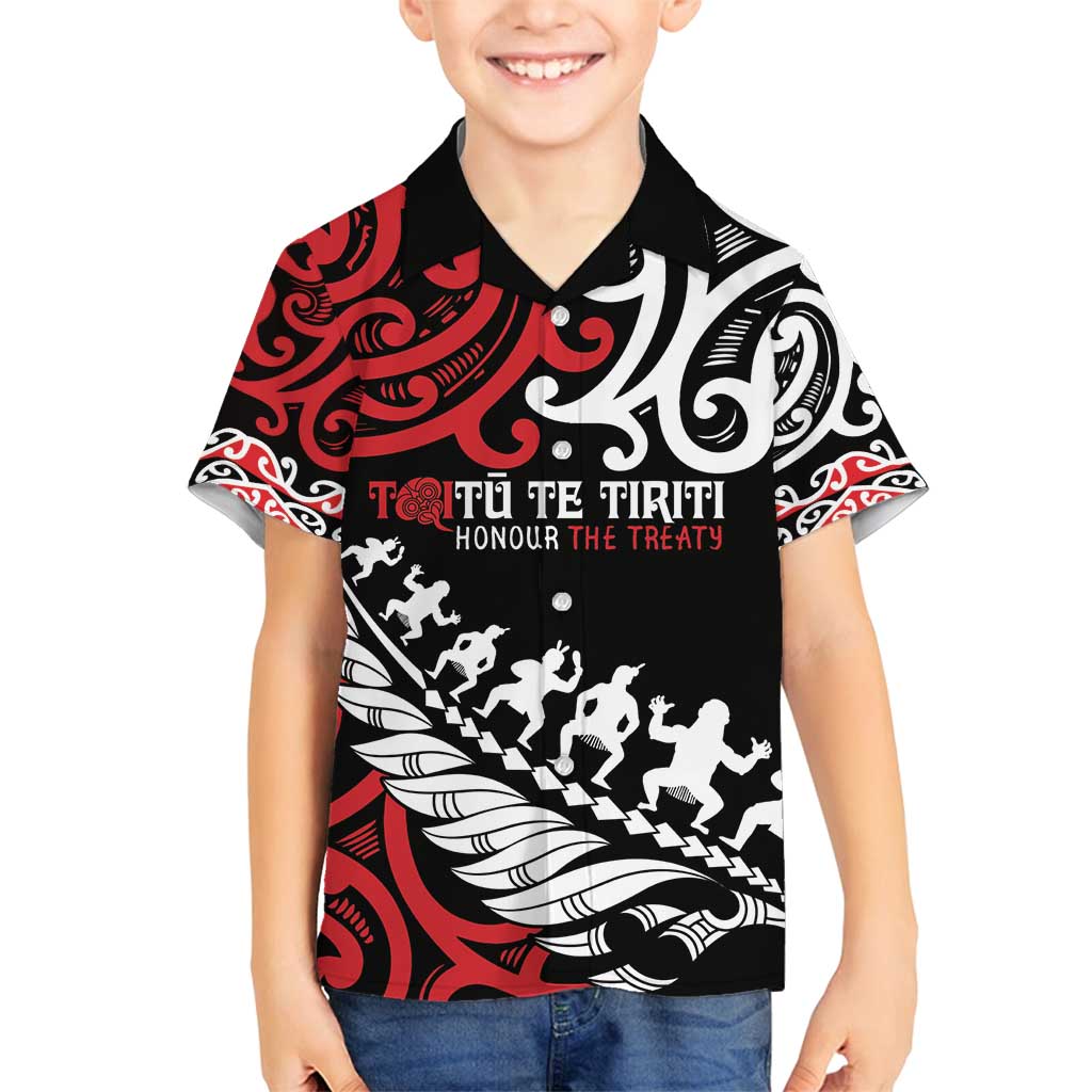 Honour The Treaty New Zealand Personalised Family Matching Long Sleeve Bodycon Dress and Hawaiian Shirt Toitu Te Tiriti Half Fern with Haka dance