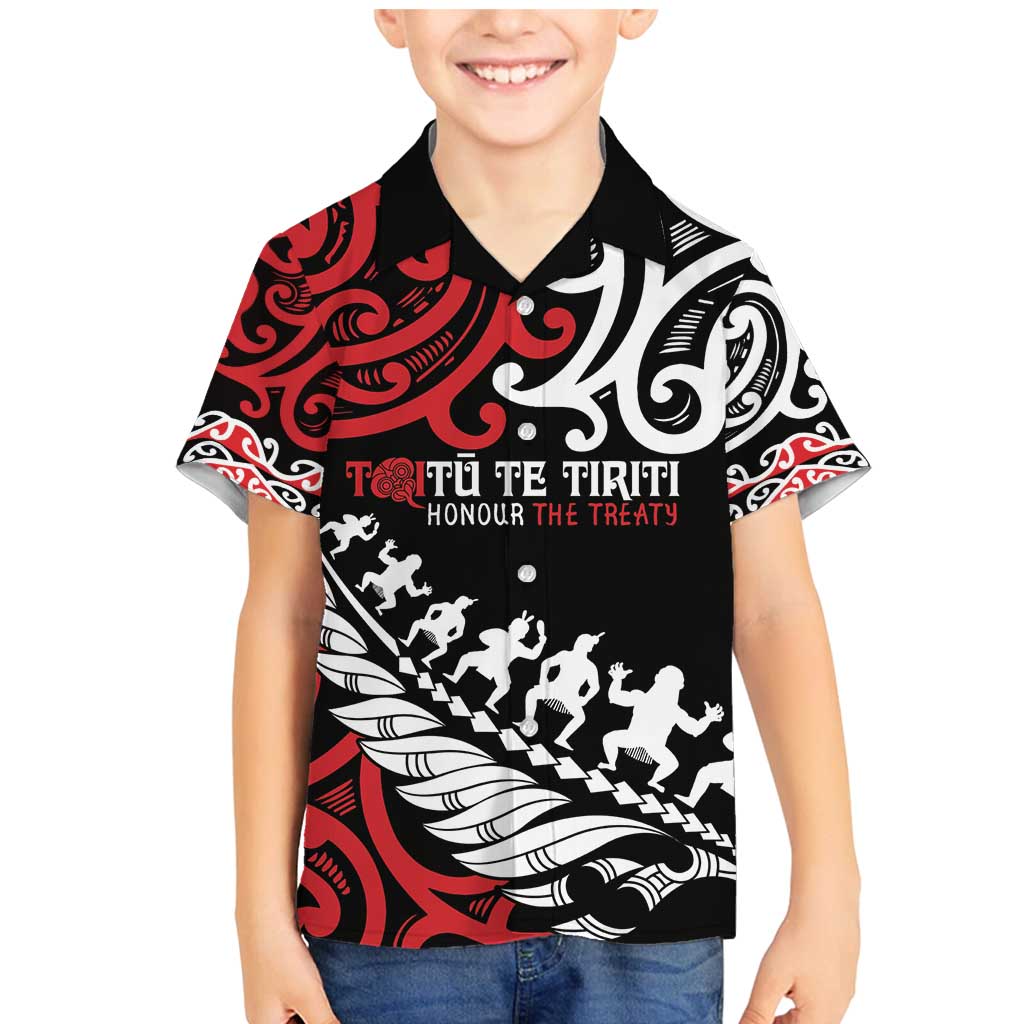 Honour The Treaty New Zealand Personalised Family Matching Mermaid Dress and Hawaiian Shirt Toitu Te Tiriti Half Fern with Haka dance