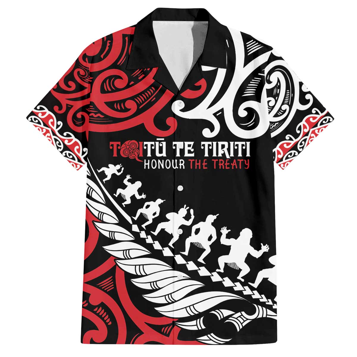 Honour The Treaty New Zealand Personalised Family Matching Off The Shoulder Long Sleeve Dress and Hawaiian Shirt Toitu Te Tiriti Half Fern with Haka dance