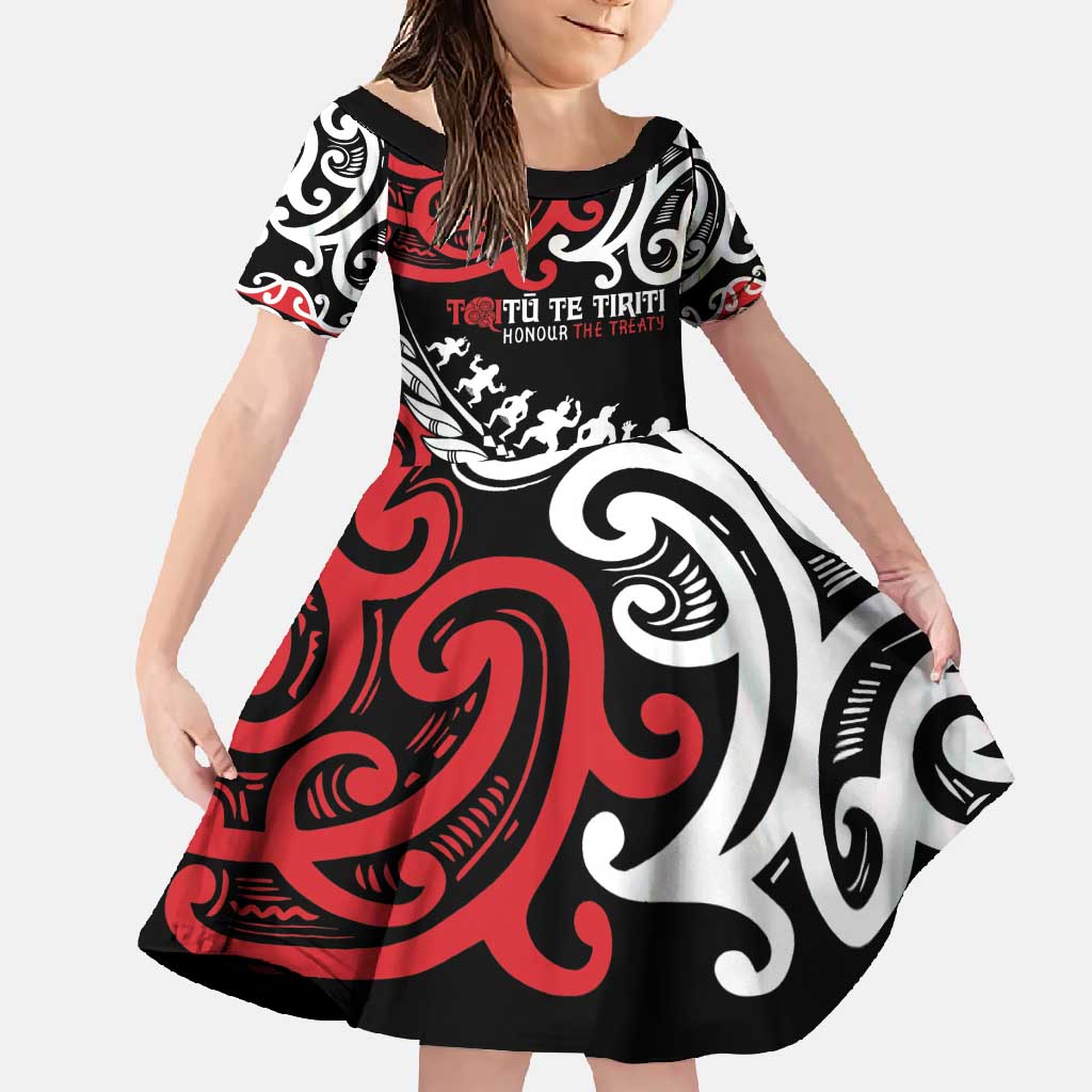 Honour The Treaty New Zealand Personalised Family Matching Off Shoulder Maxi Dress and Hawaiian Shirt Toitu Te Tiriti Half Fern with Haka dance