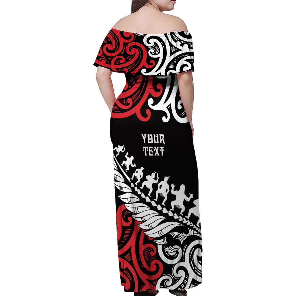 Honour The Treaty New Zealand Personalised Family Matching Off Shoulder Maxi Dress and Hawaiian Shirt Toitu Te Tiriti Half Fern with Haka dance