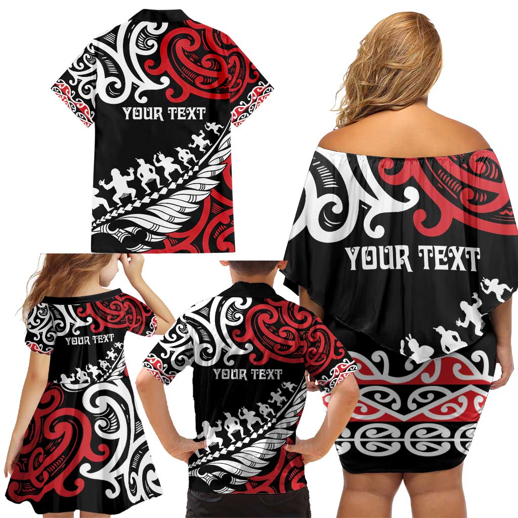 Honour The Treaty New Zealand Personalised Family Matching Off Shoulder Short Dress and Hawaiian Shirt Toitu Te Tiriti Half Fern with Haka dance