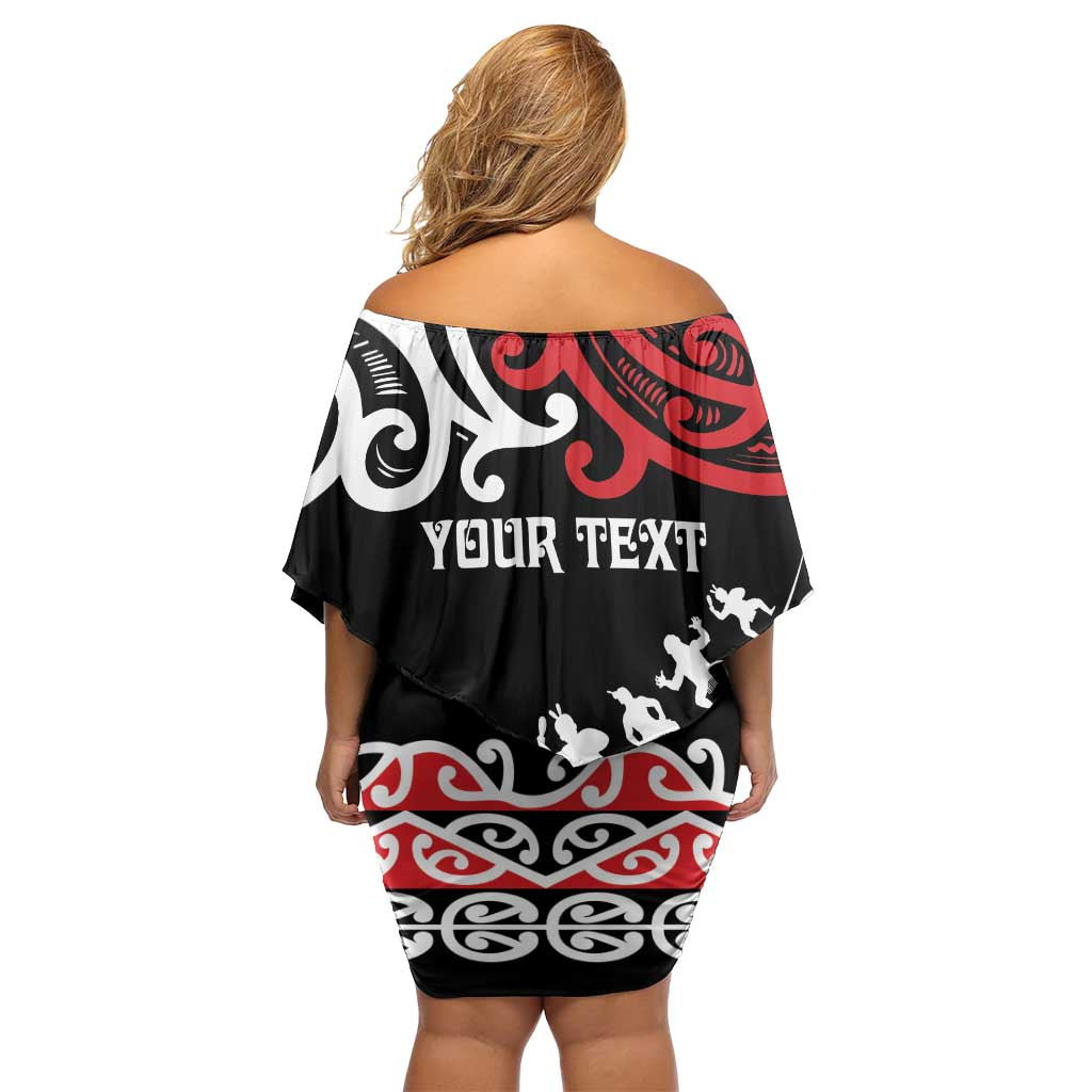 Honour The Treaty New Zealand Personalised Family Matching Off Shoulder Short Dress and Hawaiian Shirt Toitu Te Tiriti Half Fern with Haka dance