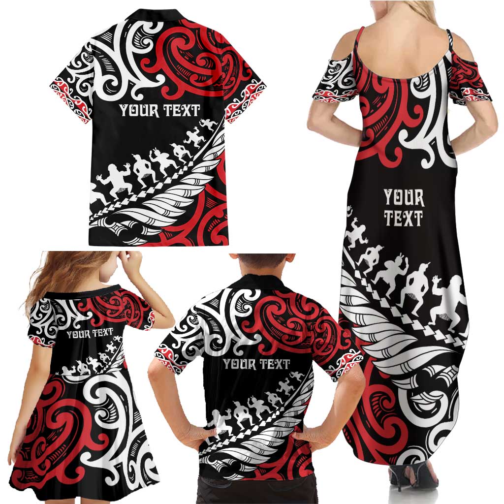 Honour The Treaty New Zealand Personalised Family Matching Summer Maxi Dress and Hawaiian Shirt Toitu Te Tiriti Half Fern with Haka dance