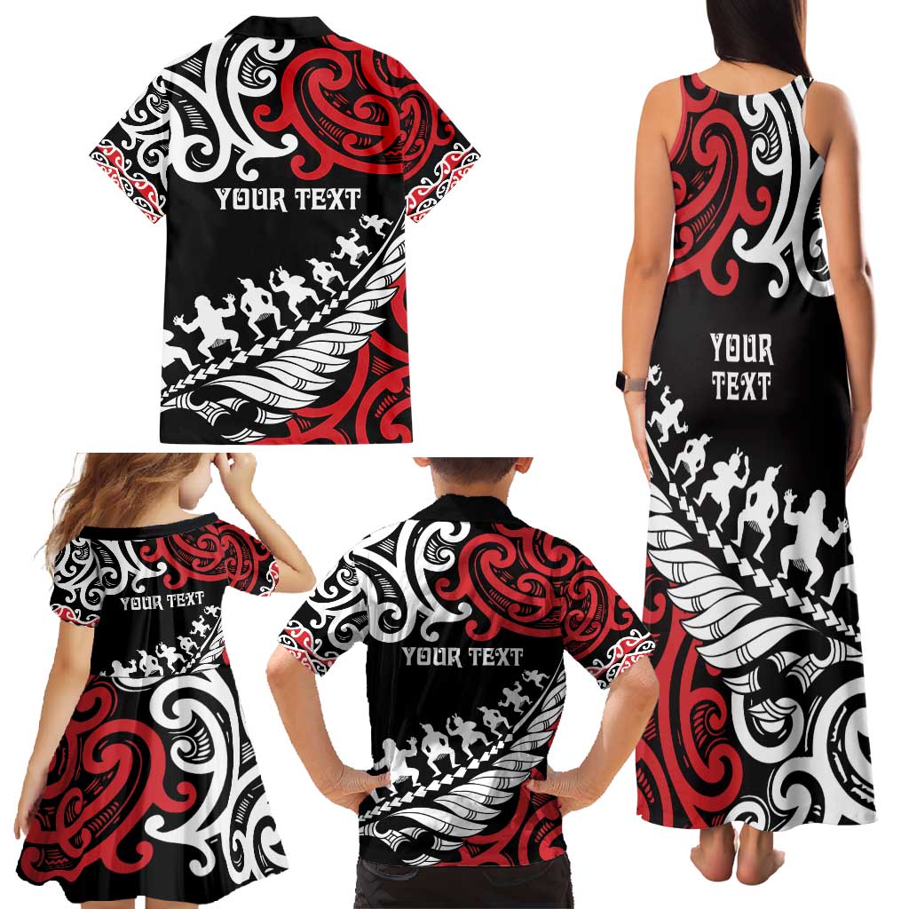 Honour The Treaty New Zealand Personalised Family Matching Tank Maxi Dress and Hawaiian Shirt Toitu Te Tiriti Half Fern with Haka dance