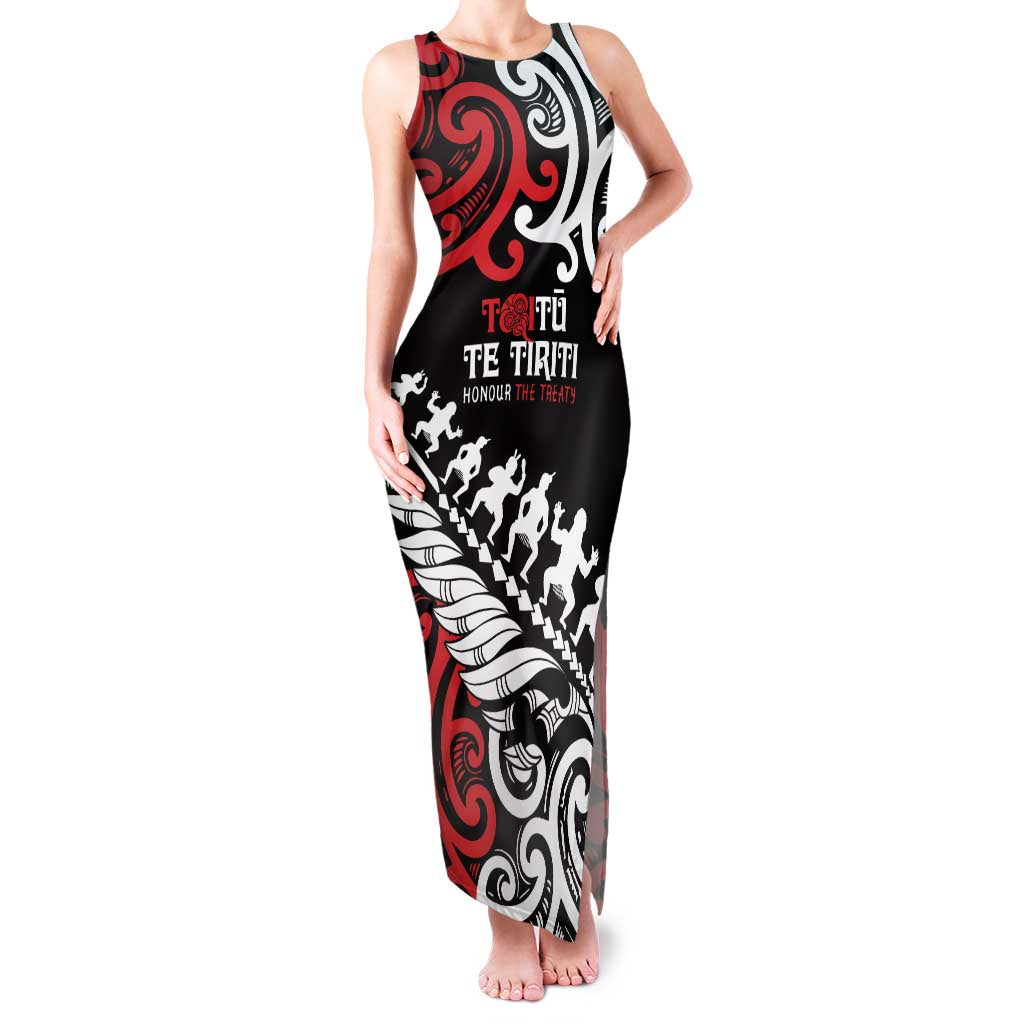 Honour The Treaty New Zealand Personalised Family Matching Tank Maxi Dress and Hawaiian Shirt Toitu Te Tiriti Half Fern with Haka dance