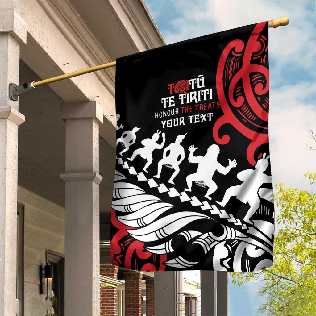 Honour The Treaty New Zealand Personalised Garden Flag Toitu Te Tiriti Half Fern with Haka dance - Vibe Hoodie Shop