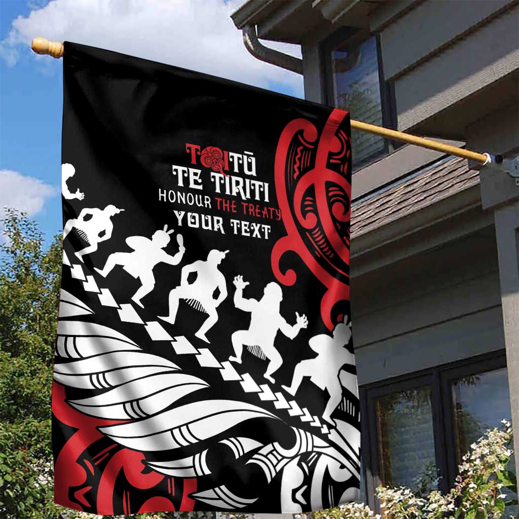 Honour The Treaty New Zealand Personalised Garden Flag Toitu Te Tiriti Half Fern with Haka dance - Vibe Hoodie Shop