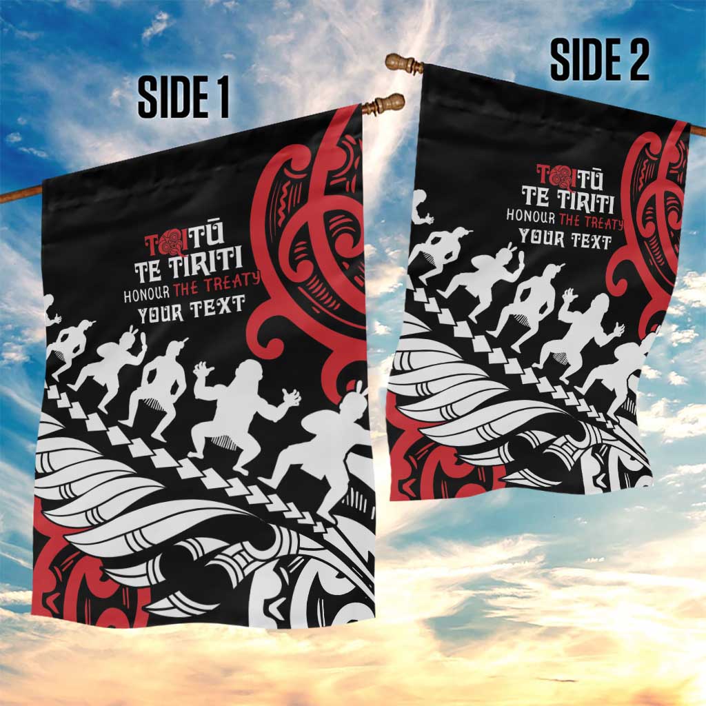 Honour The Treaty New Zealand Personalised Garden Flag Toitu Te Tiriti Half Fern with Haka dance - Vibe Hoodie Shop
