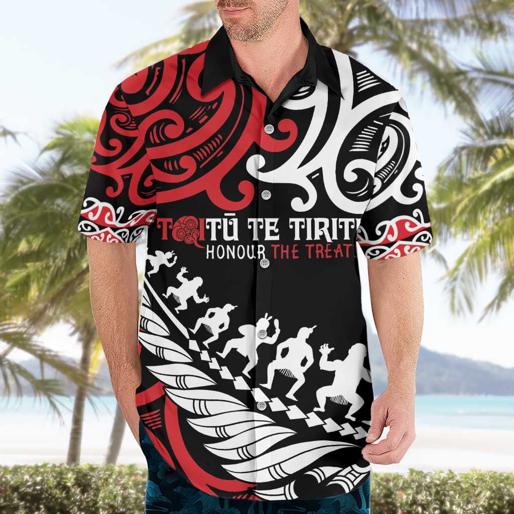 Honour The Treaty New Zealand Personalised Hawaiian Shirt Toitu Te Tiriti Half Fern with Haka dance - Vibe Hoodie Shop