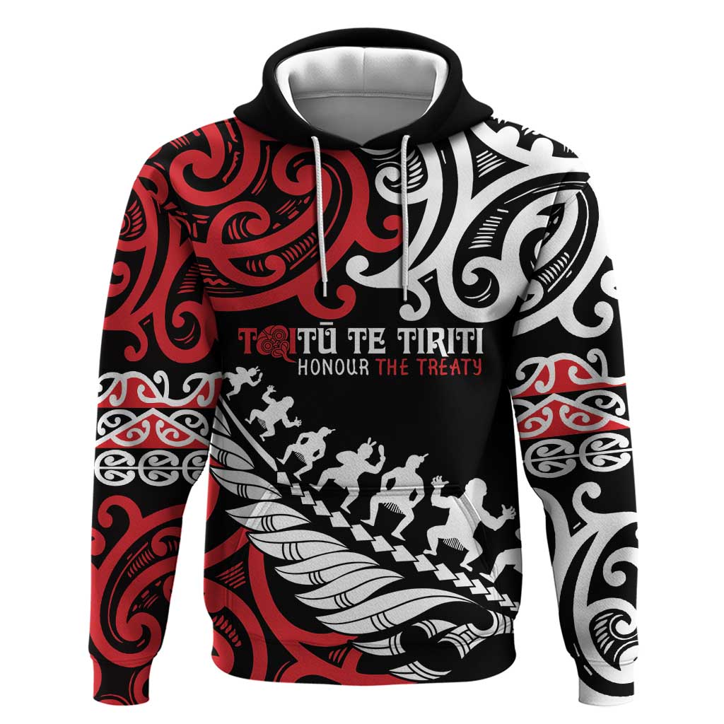 Honour The Treaty New Zealand Personalised Hoodie Toitu Te Tiriti Half Fern with Haka dance LT9 - Vibe Hoodie Shop