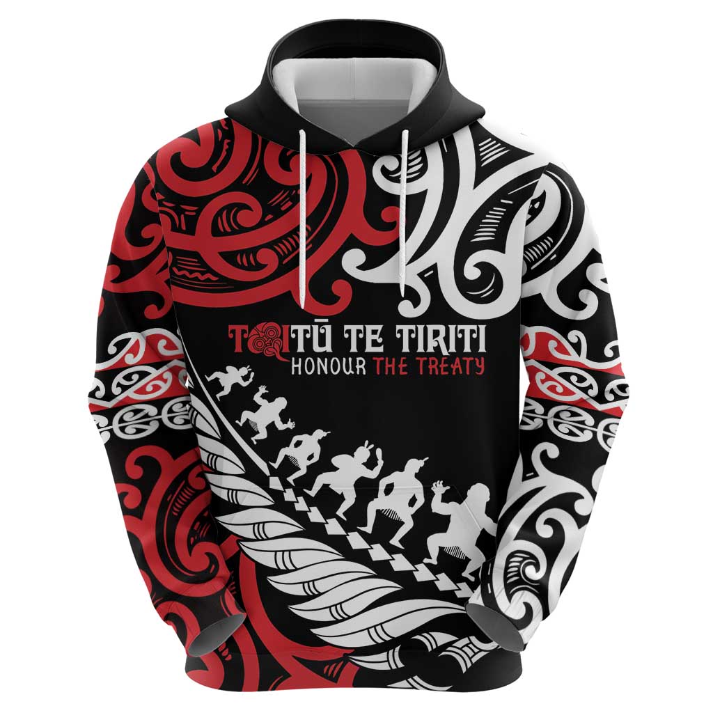 Honour The Treaty New Zealand Personalised Hoodie Toitu Te Tiriti Half Fern with Haka dance LT9 - Vibe Hoodie Shop