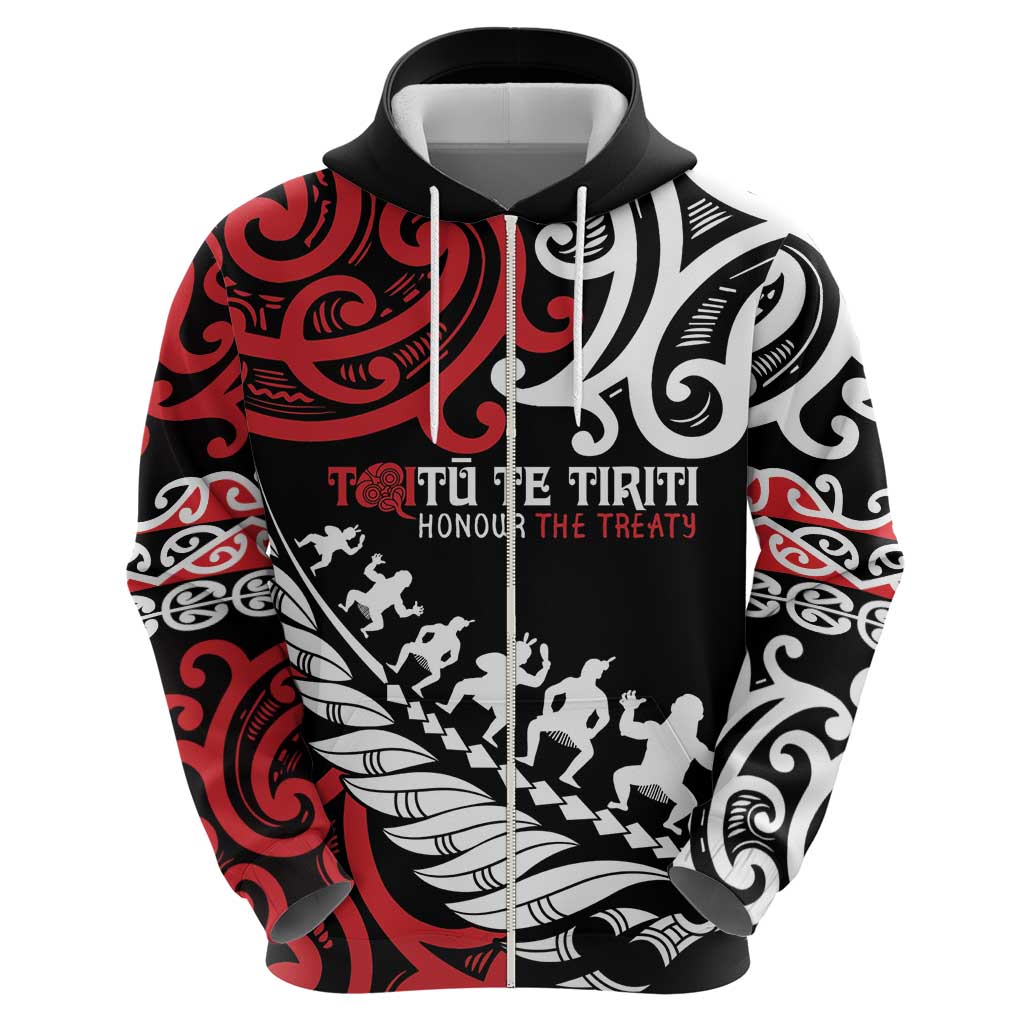Honour The Treaty New Zealand Personalised Hoodie Toitu Te Tiriti Half Fern with Haka dance LT9 - Vibe Hoodie Shop