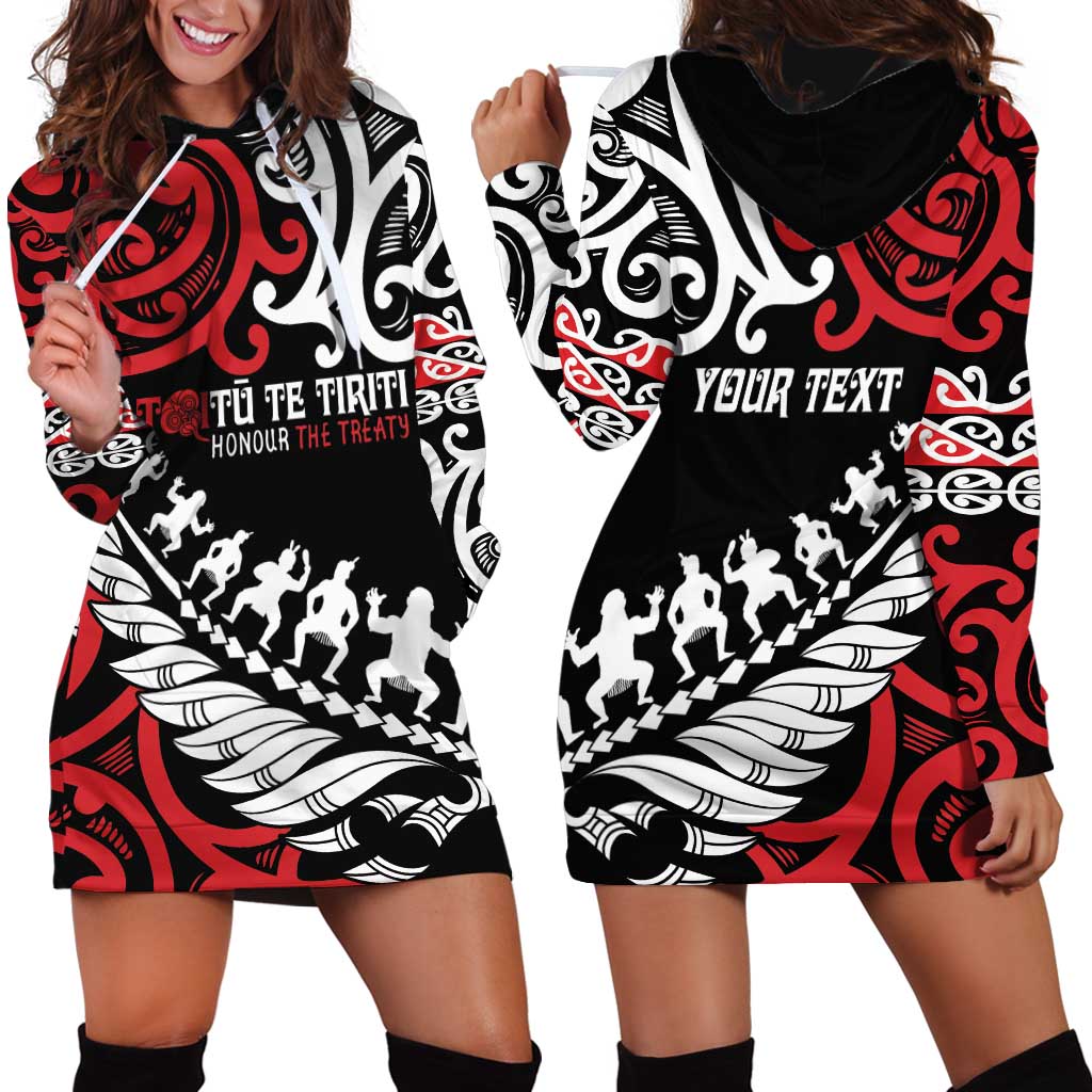 Honour The Treaty New Zealand Personalised Hoodie Dress Toitu Te Tiriti Half Fern with Haka dance - Vibe Hoodie Shop