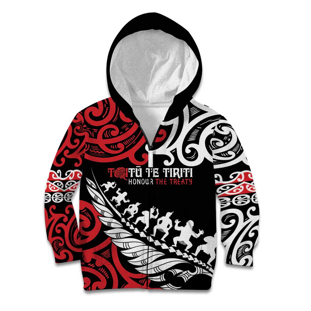 Honour The Treaty New Zealand Personalised Kid Hoodie Toitu Te Tiriti Half Fern with Haka dance - Vibe Hoodie Shop