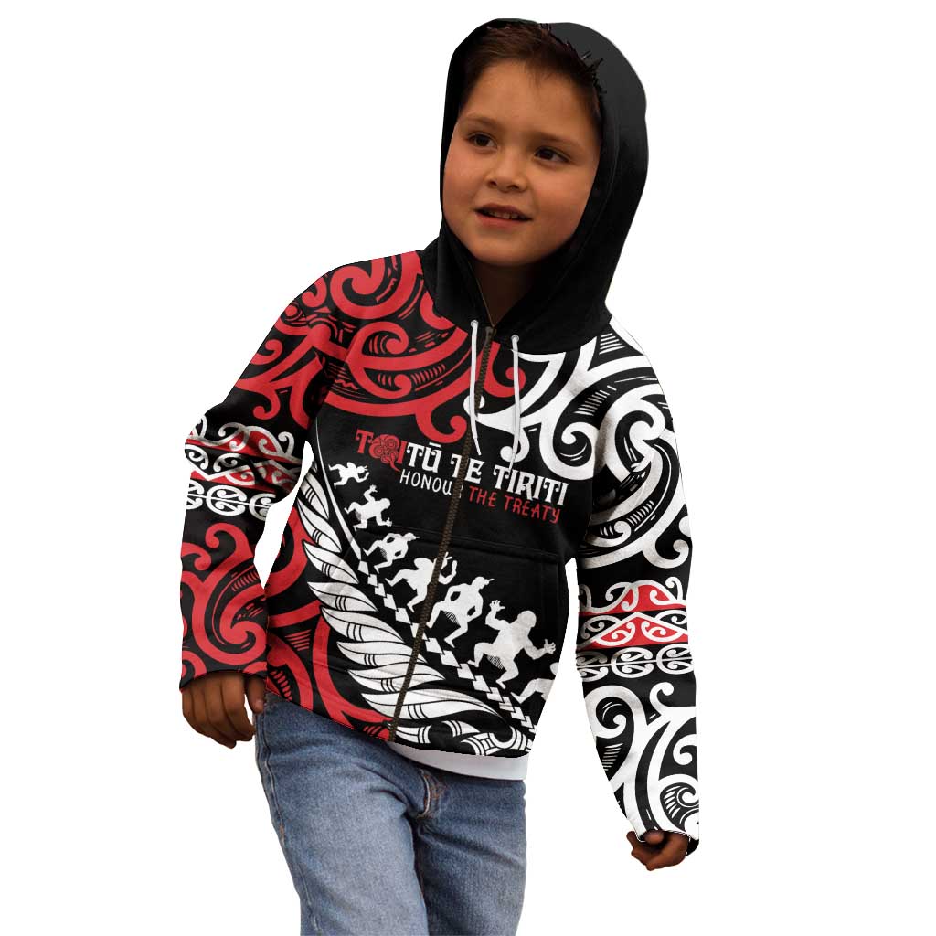 Honour The Treaty New Zealand Personalised Kid Hoodie Toitu Te Tiriti Half Fern with Haka dance - Vibe Hoodie Shop