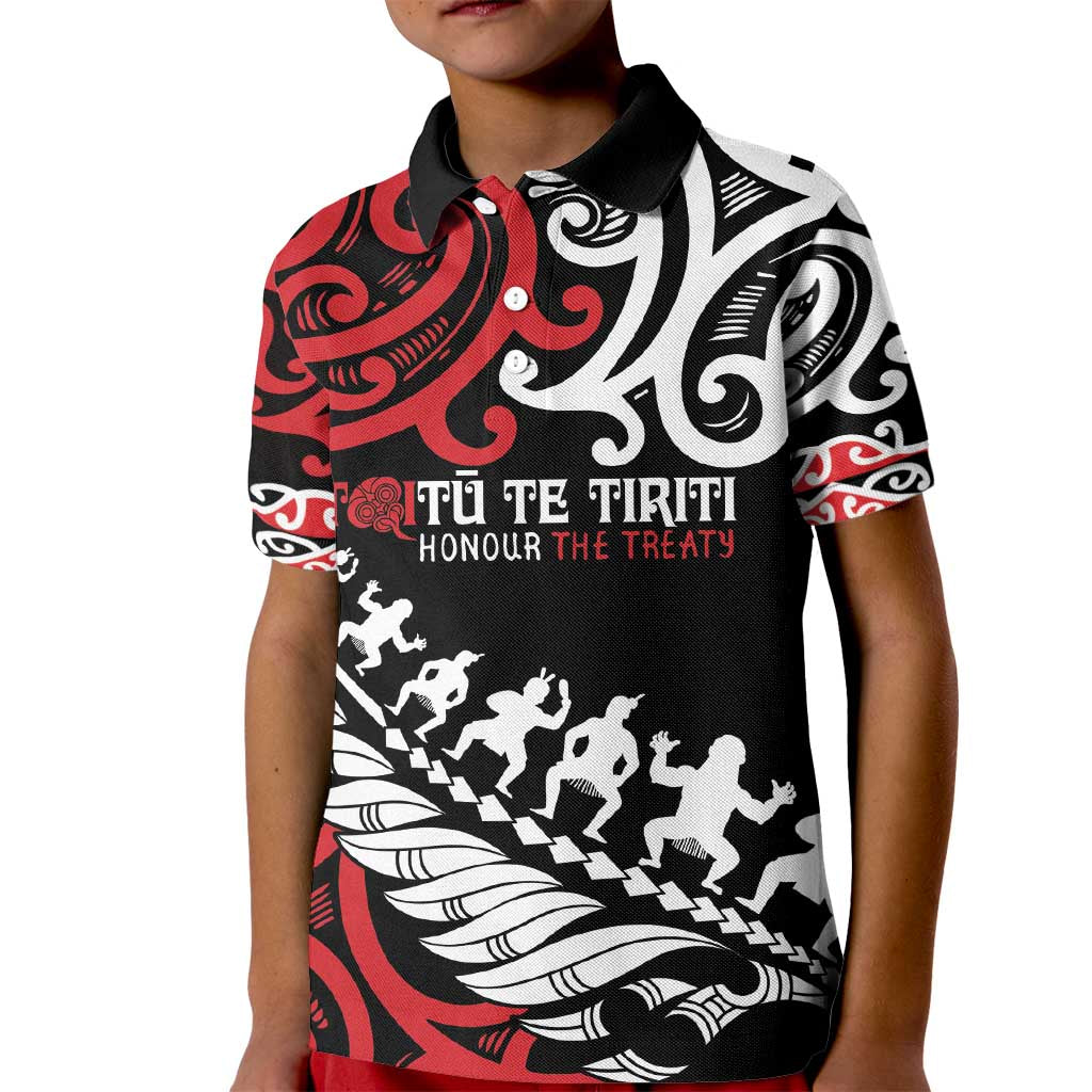 Honour The Treaty New Zealand Personalised Kid Polo Shirt Toitu Te Tiriti Half Fern with Haka dance - Vibe Hoodie Shop