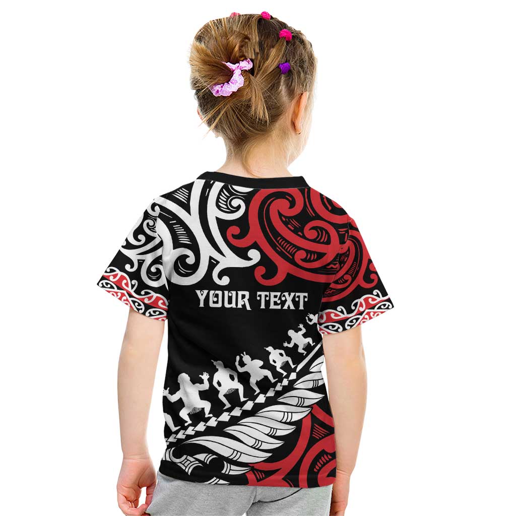 Honour The Treaty New Zealand Personalised Kid T Shirt Toitu Te Tiriti Half Fern with Haka dance - Vibe Hoodie Shop