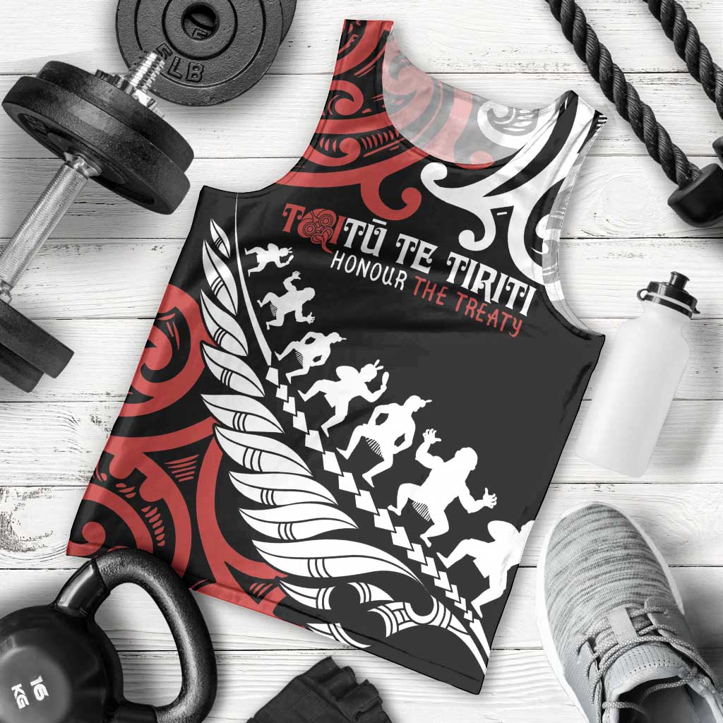 Honour The Treaty New Zealand Personalised Men Tank Top Toitu Te Tiriti Half Fern with Haka dance - Vibe Hoodie Shop