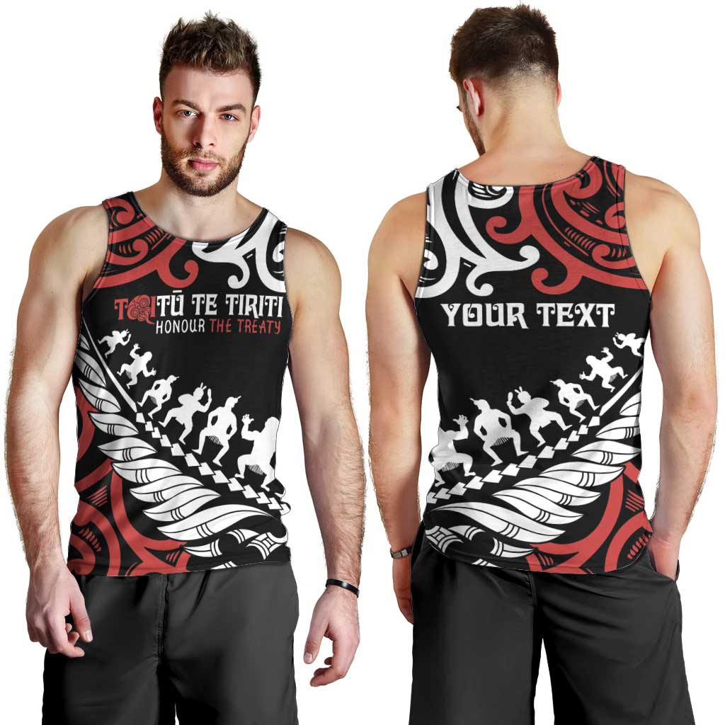 Honour The Treaty New Zealand Personalised Men Tank Top Toitu Te Tiriti Half Fern with Haka dance - Vibe Hoodie Shop