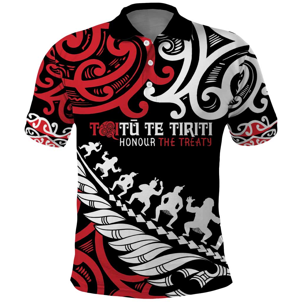 Honour The Treaty New Zealand Personalised Polo Shirt Toitu Te Tiriti Half Fern with Haka dance LT9 - Vibe Hoodie Shop