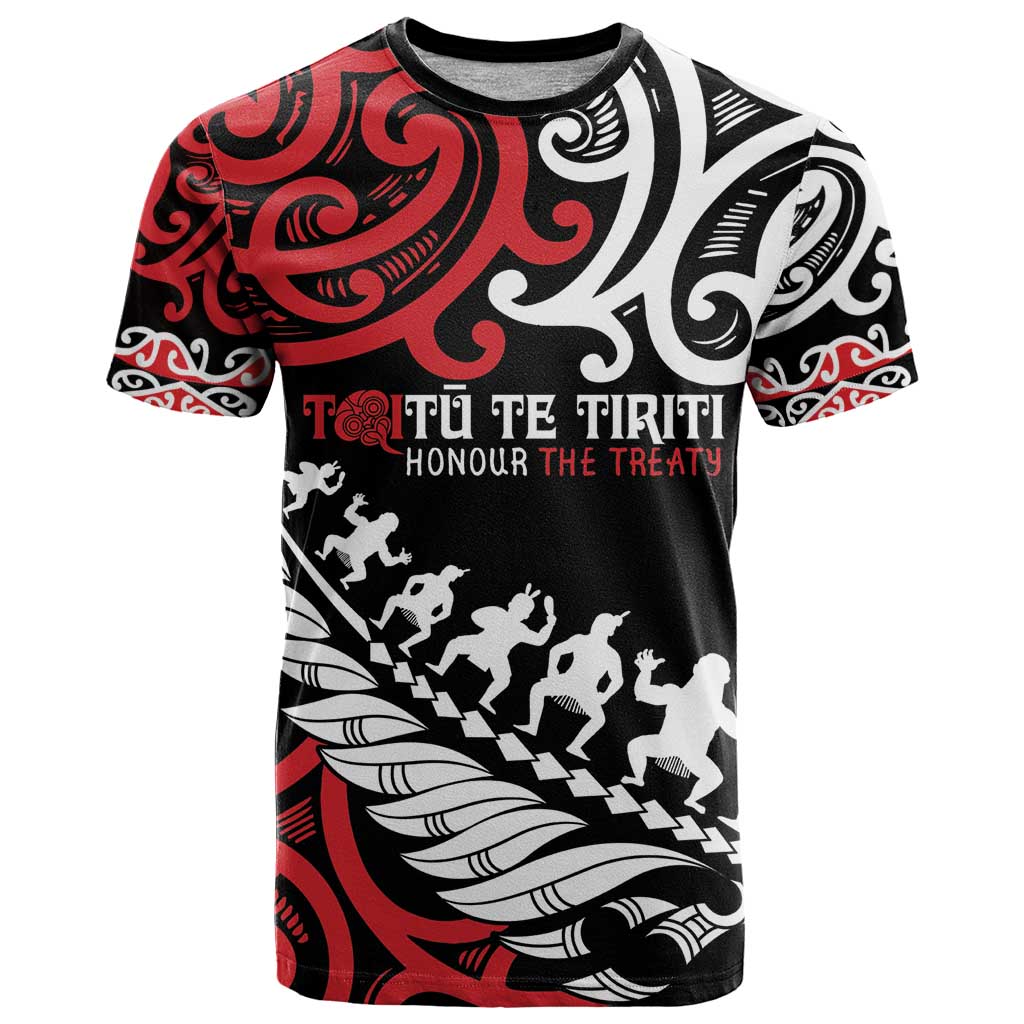 Honour The Treaty New Zealand Personalised T Shirt Toitu Te Tiriti Half Fern with Haka dance LT9 - Vibe Hoodie Shop