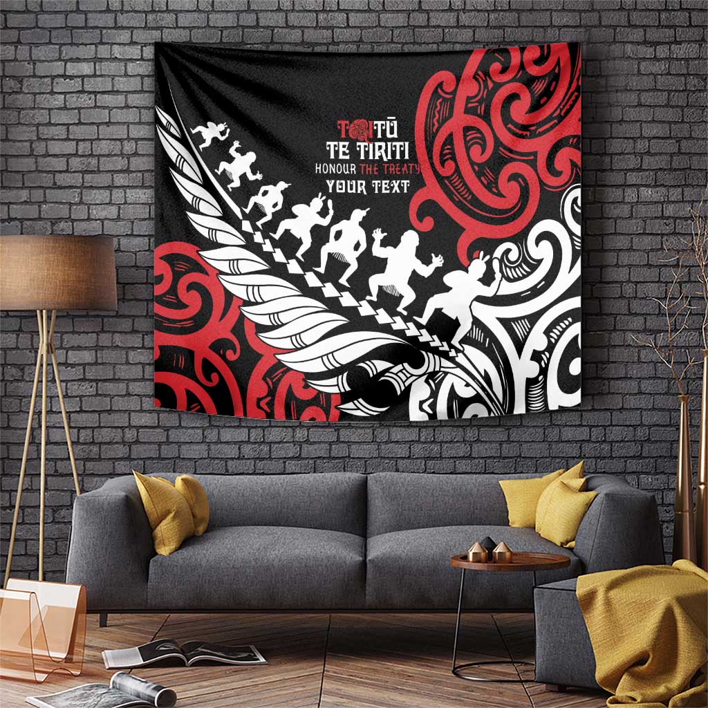 Honour The Treaty New Zealand Personalised Tapestry Toitu Te Tiriti Half Fern with Haka dance - Vibe Hoodie Shop