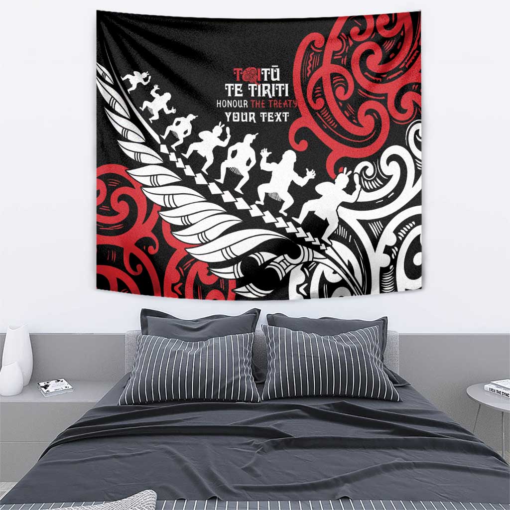 Honour The Treaty New Zealand Personalised Tapestry Toitu Te Tiriti Half Fern with Haka dance - Vibe Hoodie Shop