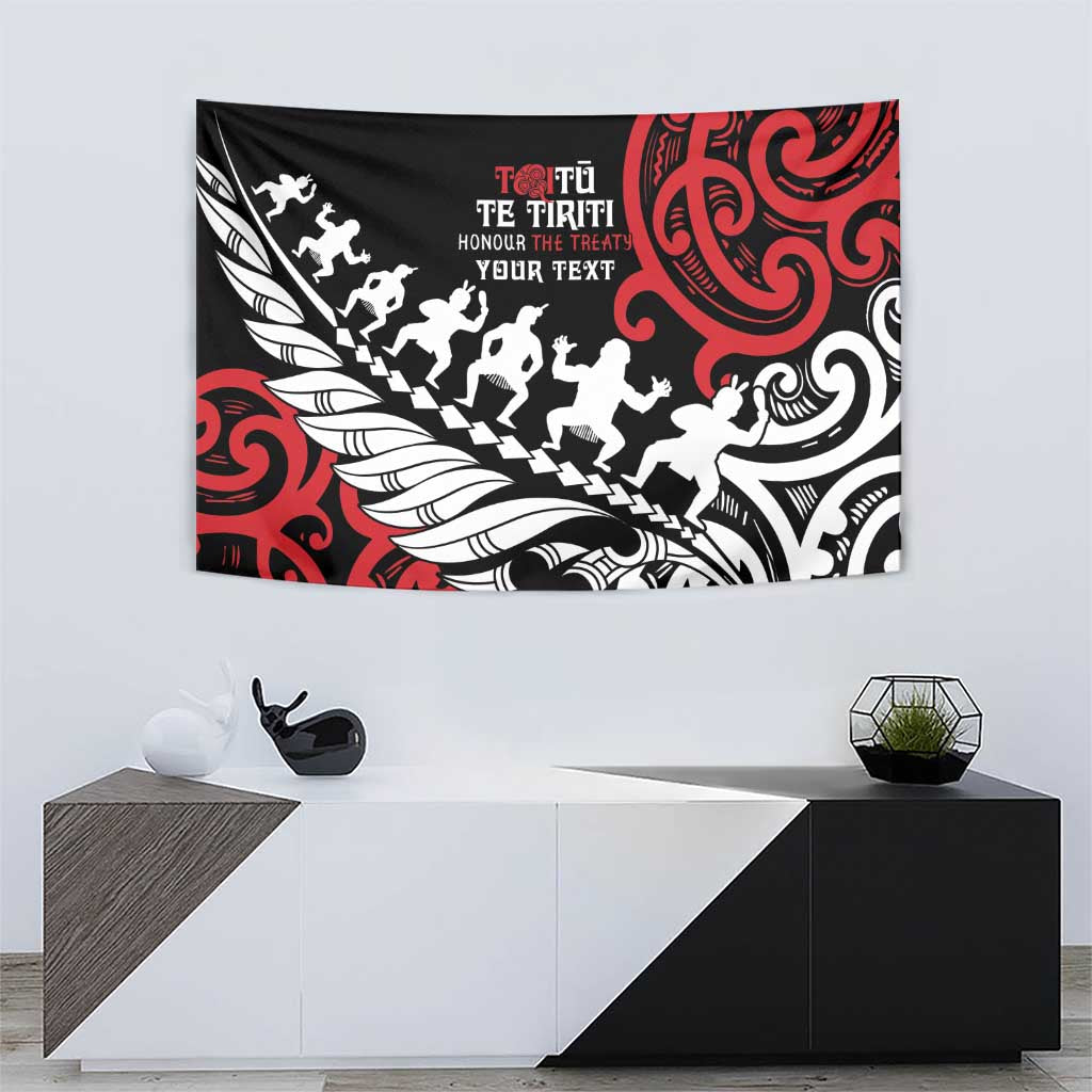 Honour The Treaty New Zealand Personalised Tapestry Toitu Te Tiriti Half Fern with Haka dance - Vibe Hoodie Shop