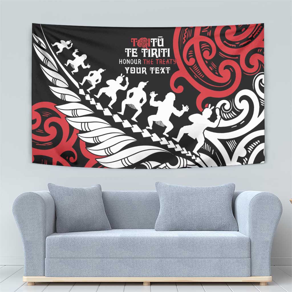 Honour The Treaty New Zealand Personalised Tapestry Toitu Te Tiriti Half Fern with Haka dance - Vibe Hoodie Shop