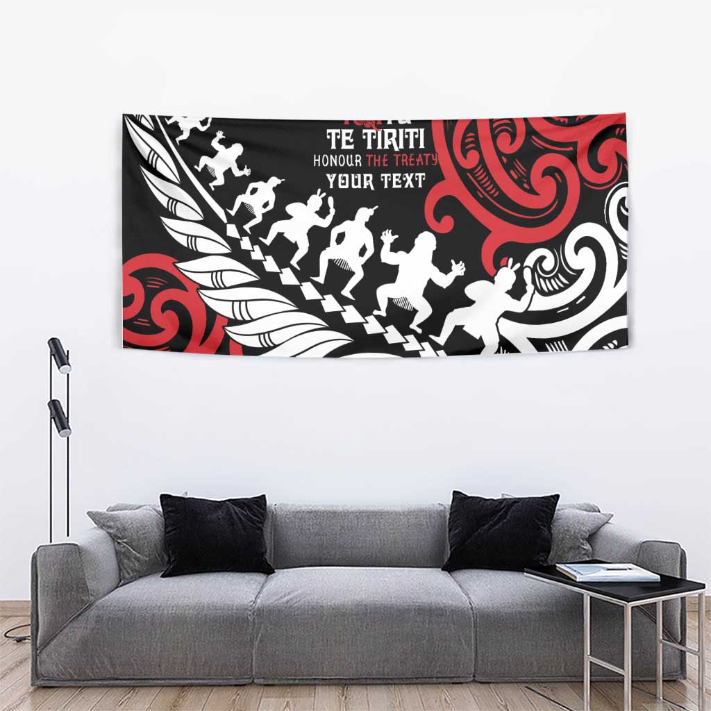 Honour The Treaty New Zealand Personalised Tapestry Toitu Te Tiriti Half Fern with Haka dance - Vibe Hoodie Shop