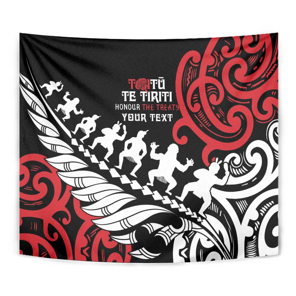 Honour The Treaty New Zealand Personalised Tapestry Toitu Te Tiriti Half Fern with Haka dance - Vibe Hoodie Shop