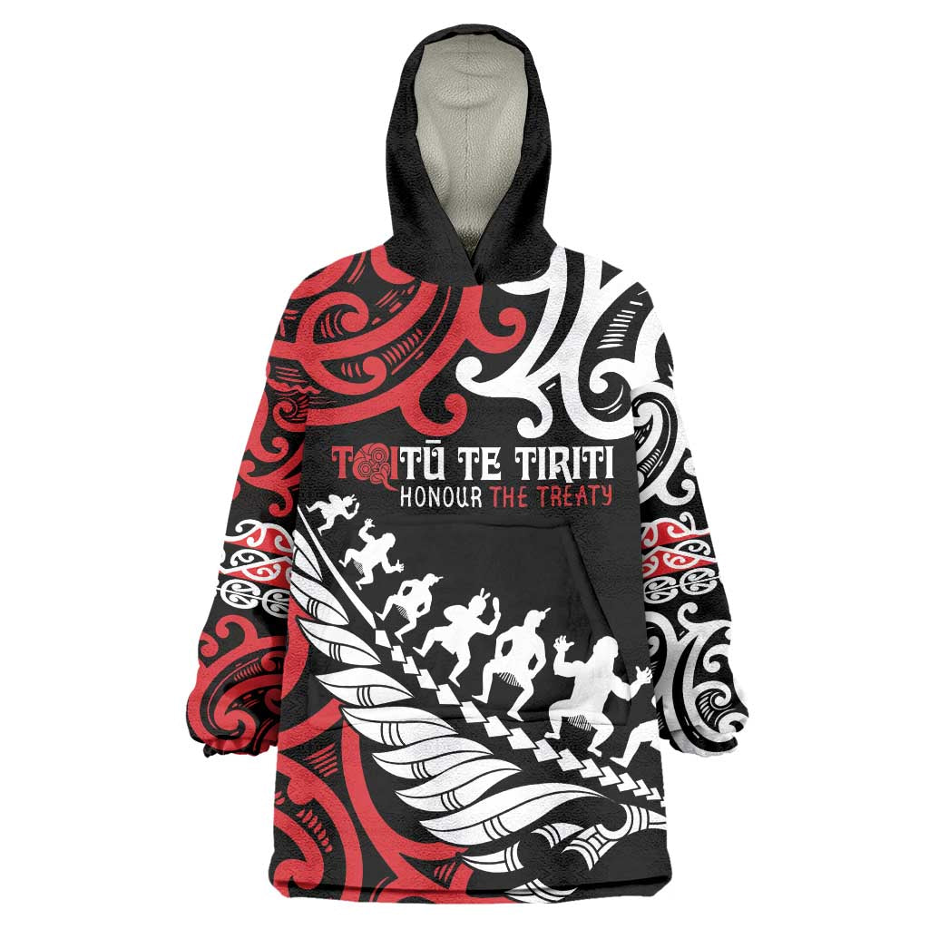 Honour The Treaty New Zealand Personalised Wearable Blanket Hoodie Toitu Te Tiriti Half Fern with Haka dance - Vibe Hoodie Shop