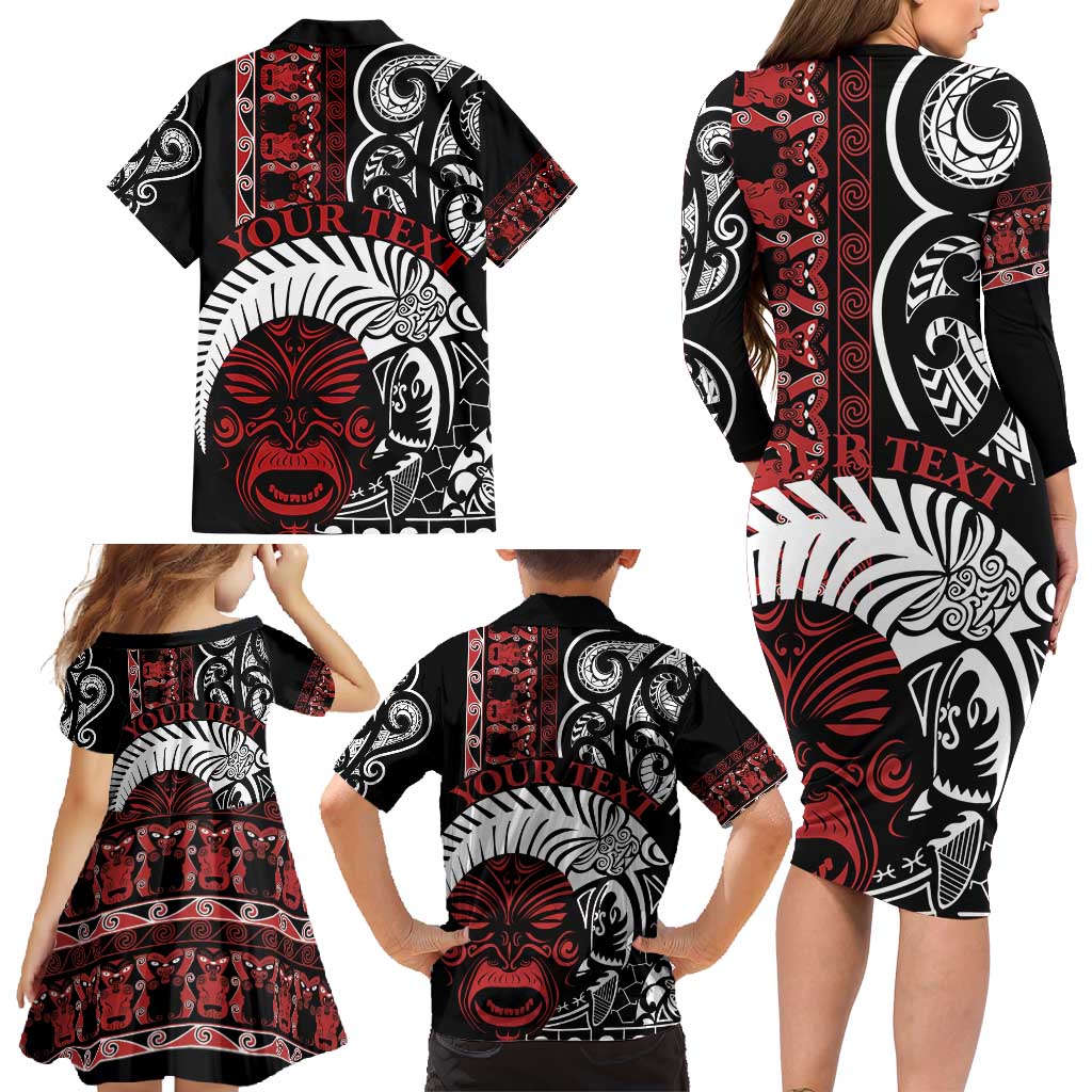 Honour The Treaty New Zealand Personalised Family Matching Long Sleeve Bodycon Dress and Hawaiian Shirt Toitu Te Tiriti Indigenous Maori Face