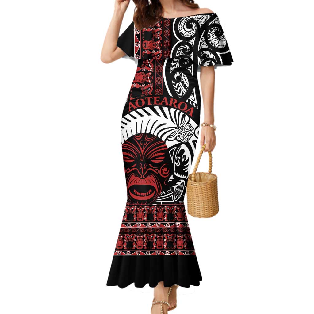 Honour The Treaty New Zealand Personalised Family Matching Mermaid Dress and Hawaiian Shirt Toitu Te Tiriti Indigenous Maori Face