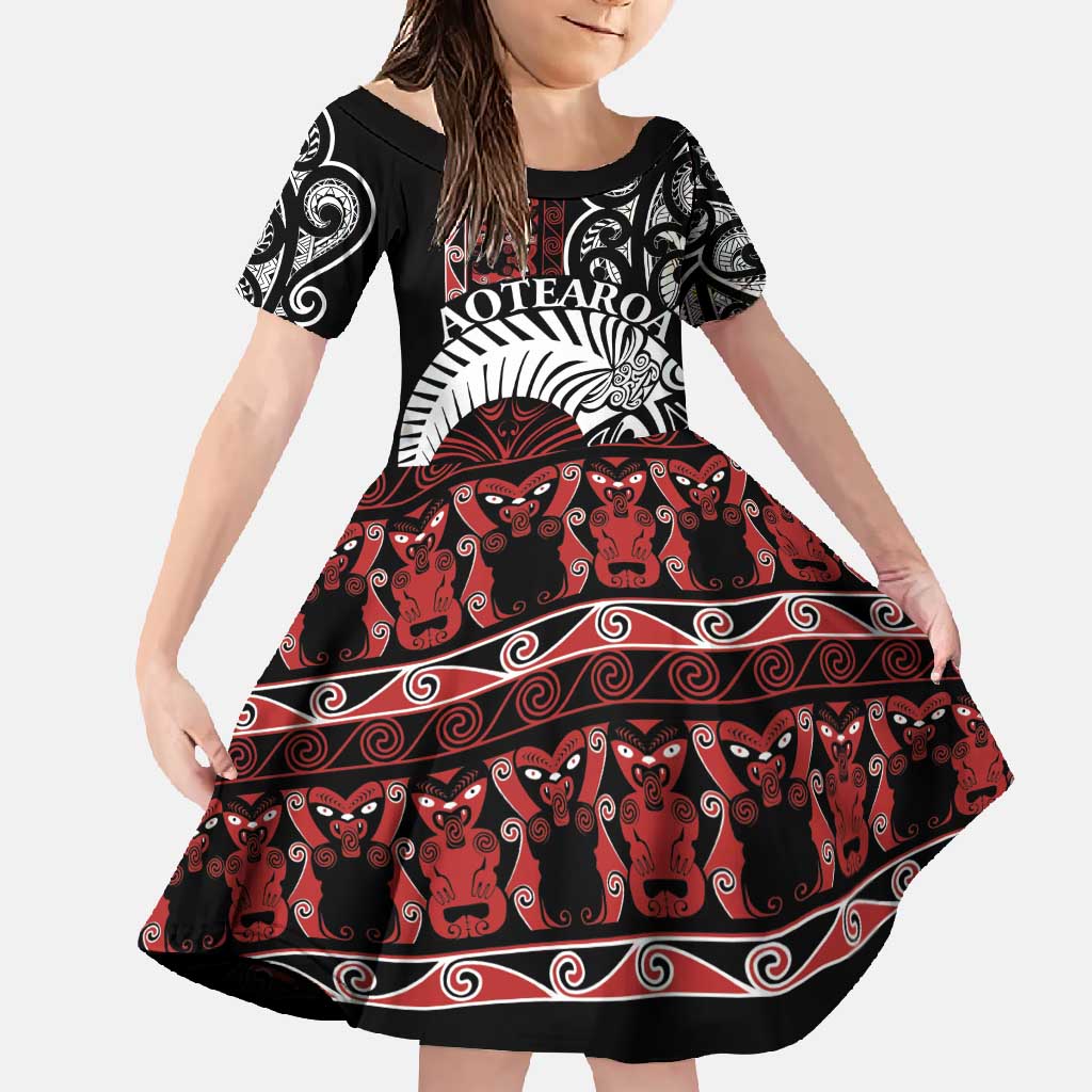 Honour The Treaty New Zealand Personalised Family Matching Off Shoulder Maxi Dress and Hawaiian Shirt Toitu Te Tiriti Indigenous Maori Face