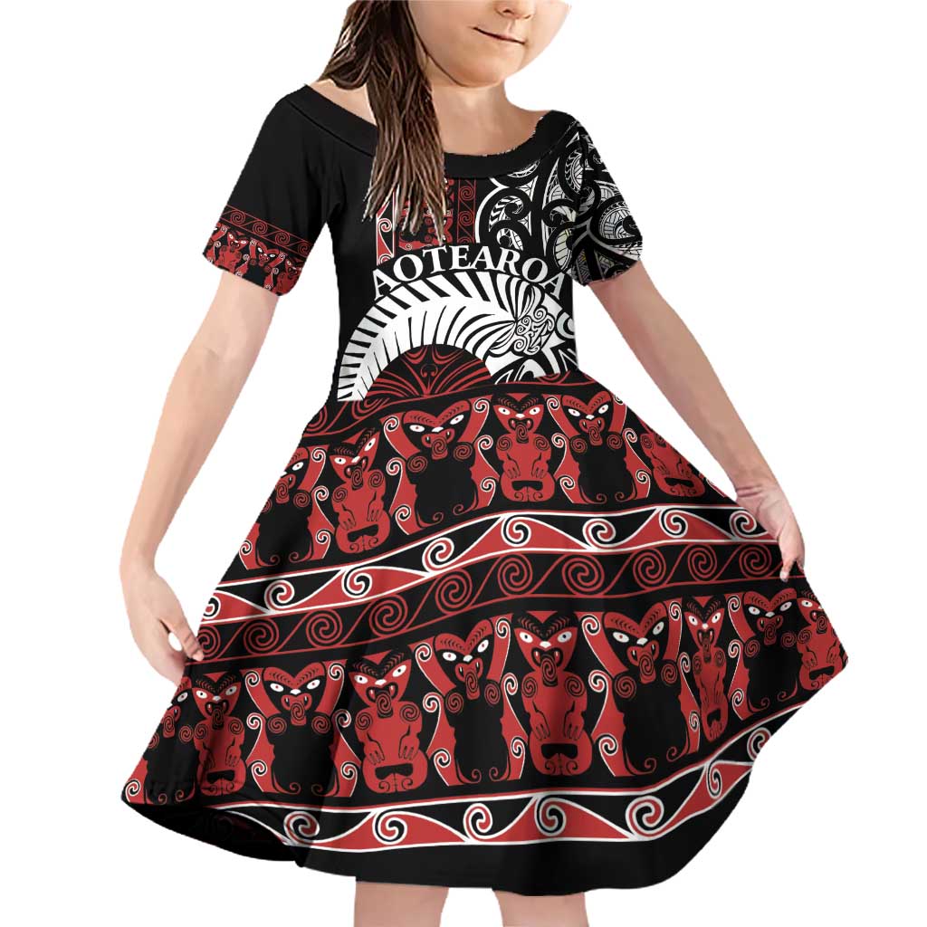 Honour The Treaty New Zealand Personalised Family Matching Off Shoulder Short Dress and Hawaiian Shirt Toitu Te Tiriti Indigenous Maori Face